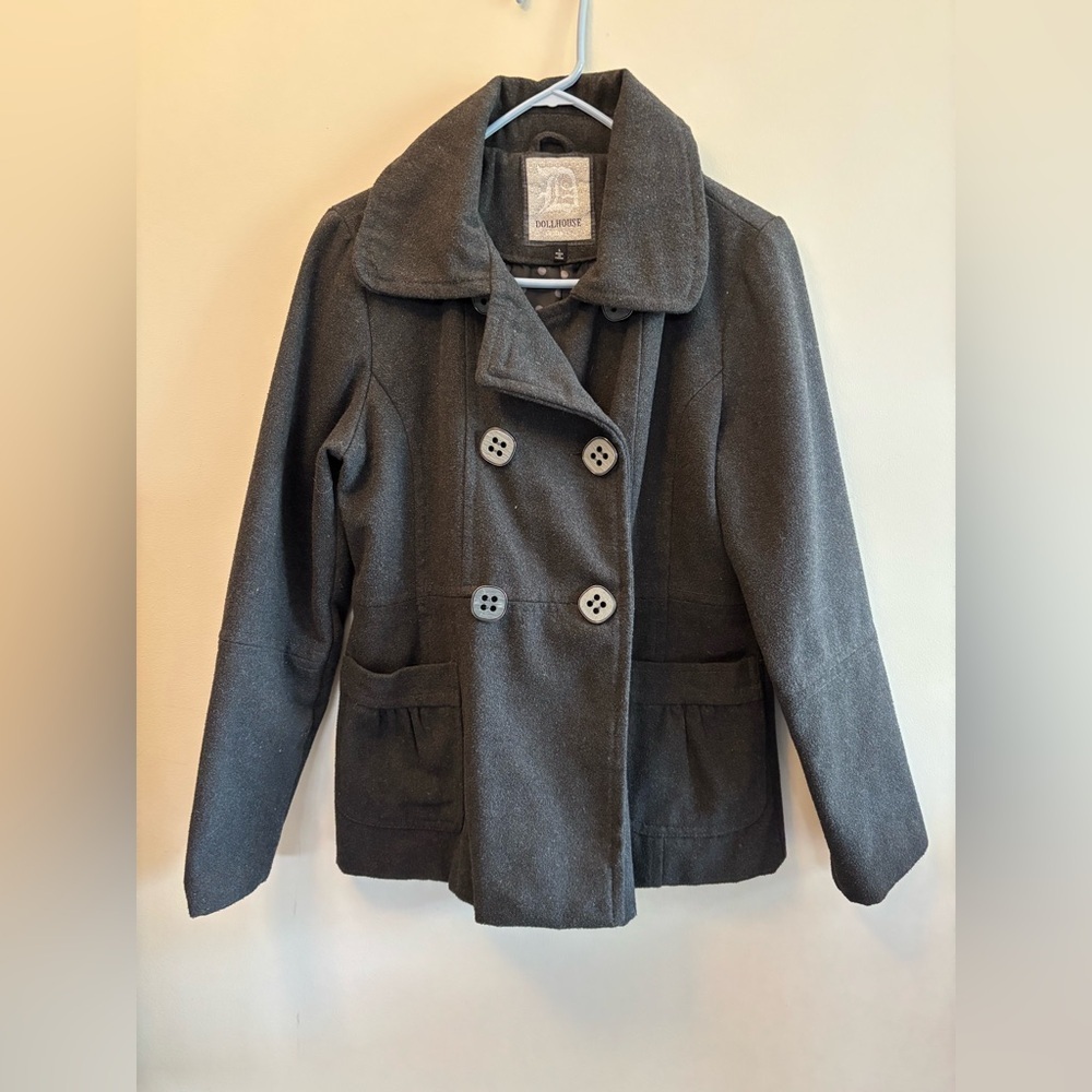 Dollhouse Vintage Gray Double-Breasted Peacoat Size Large‎